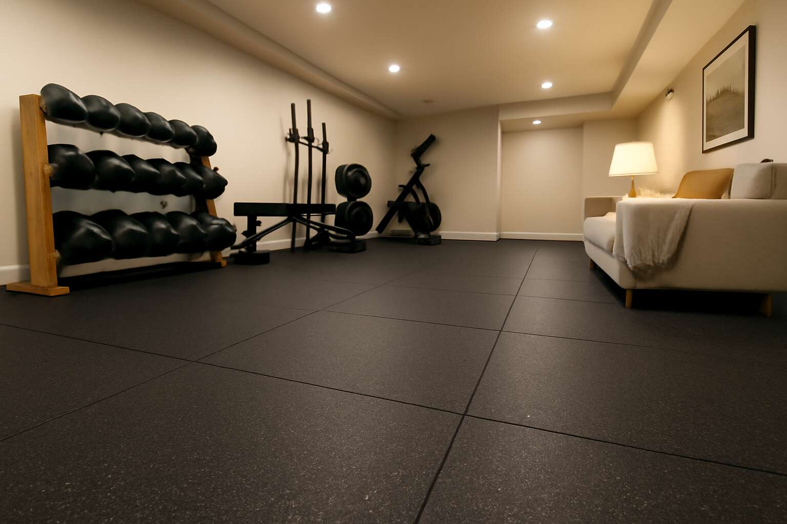 rubber floor in basement