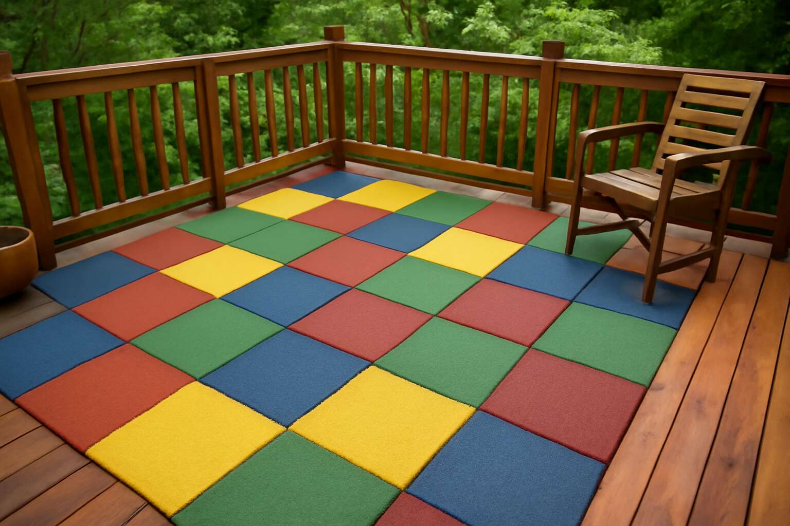 rubber tiles over wood deck