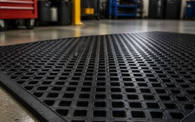 Rubber floor mats with holes for maximum drainage and slip resistance.